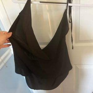Shien Plus Black Cowl neck Backless crop top